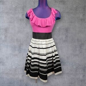 Candies Fit & Flare Hot Pink With‎ Black & White Stripes Size 5 Juniors